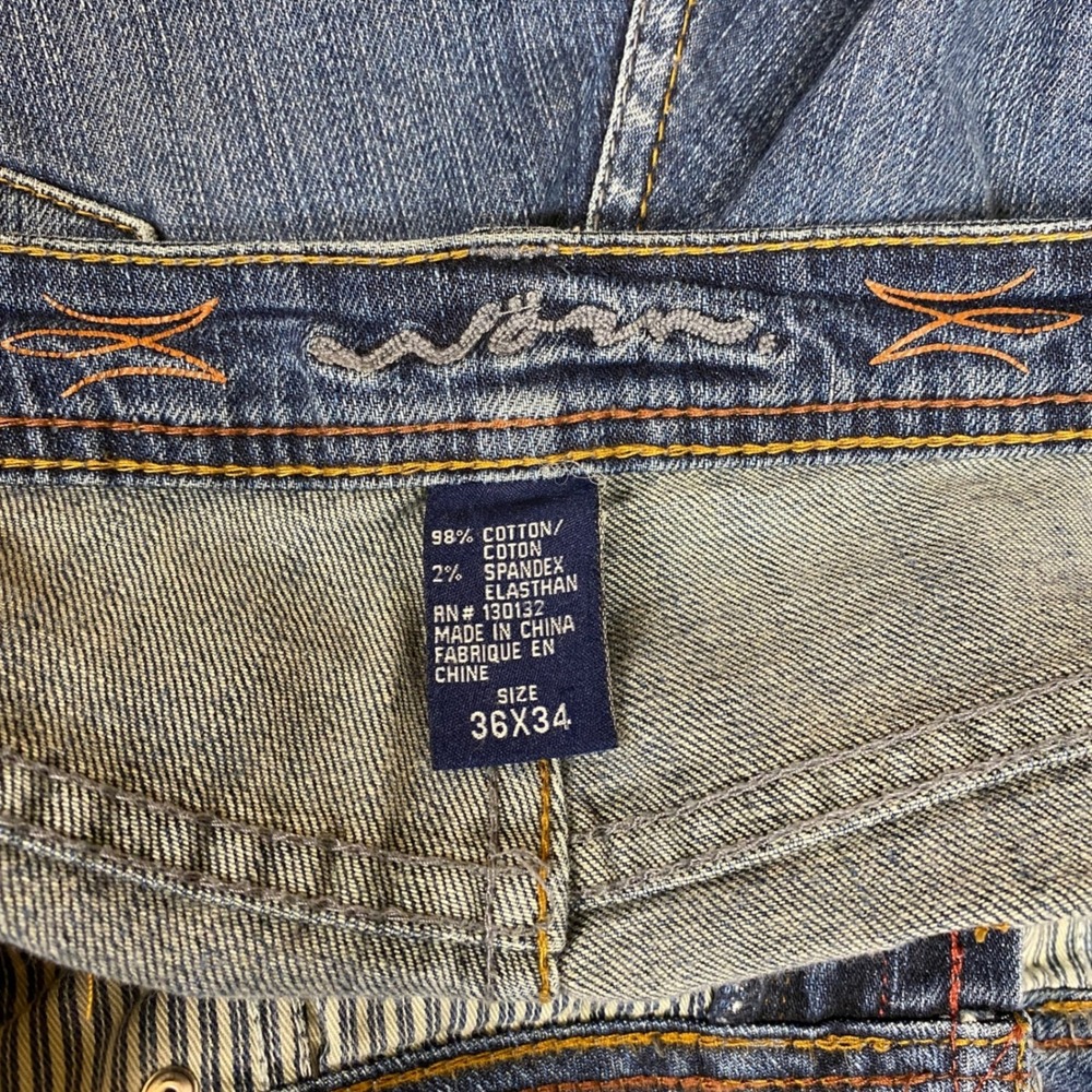 WORN Aged Denim Jeans Men 36x34 Blue Denim Straight Designer Streetwear - Picture 9 of 16